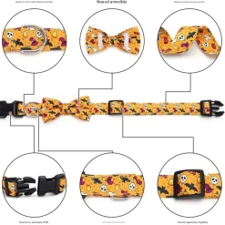 DOWNYPAWS - Collier pour chien d'halloween avec motifs de citrouille, fantôme et chauve - souris taille l : 2,5*60cm couleur orange