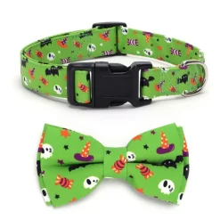 DOWNYPAWS - Collier pour chien d'halloween avec motifs de citrouille, fantôme et chauve - souris taille s : 1,5*40cm vert