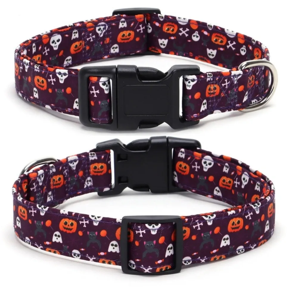 DOWNYPAWS - Collier pour chien d'halloween avec motifs de citrouille, fantôme et chauve - souris taille l : 2,5*60cm violet