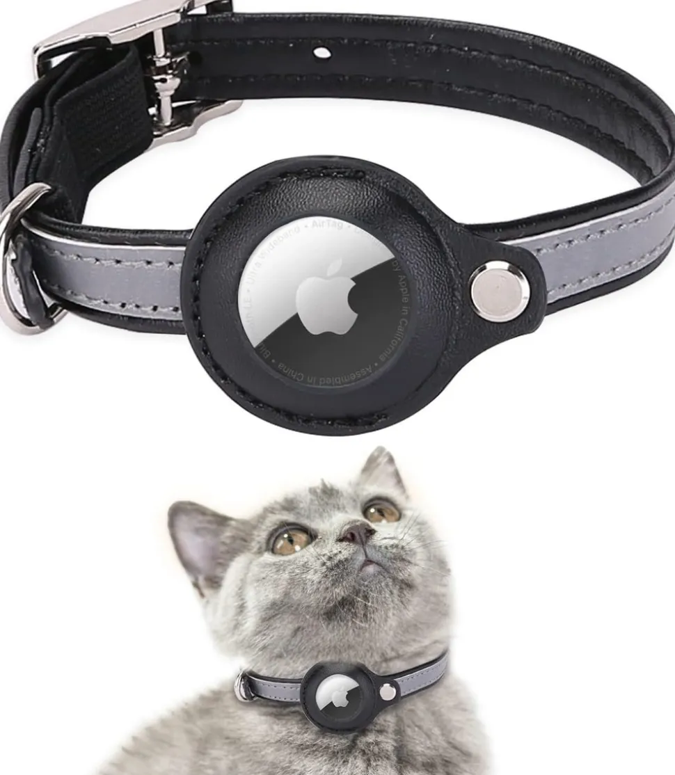 DOWNYPAWS - Collier traqueur gps pour chats et chiens - en cuir synthétique noir xs