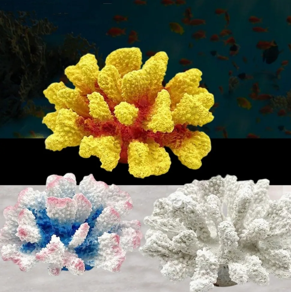 DOWNYPAWS - Décoration en corail en résine pour aquariums de mer jaune