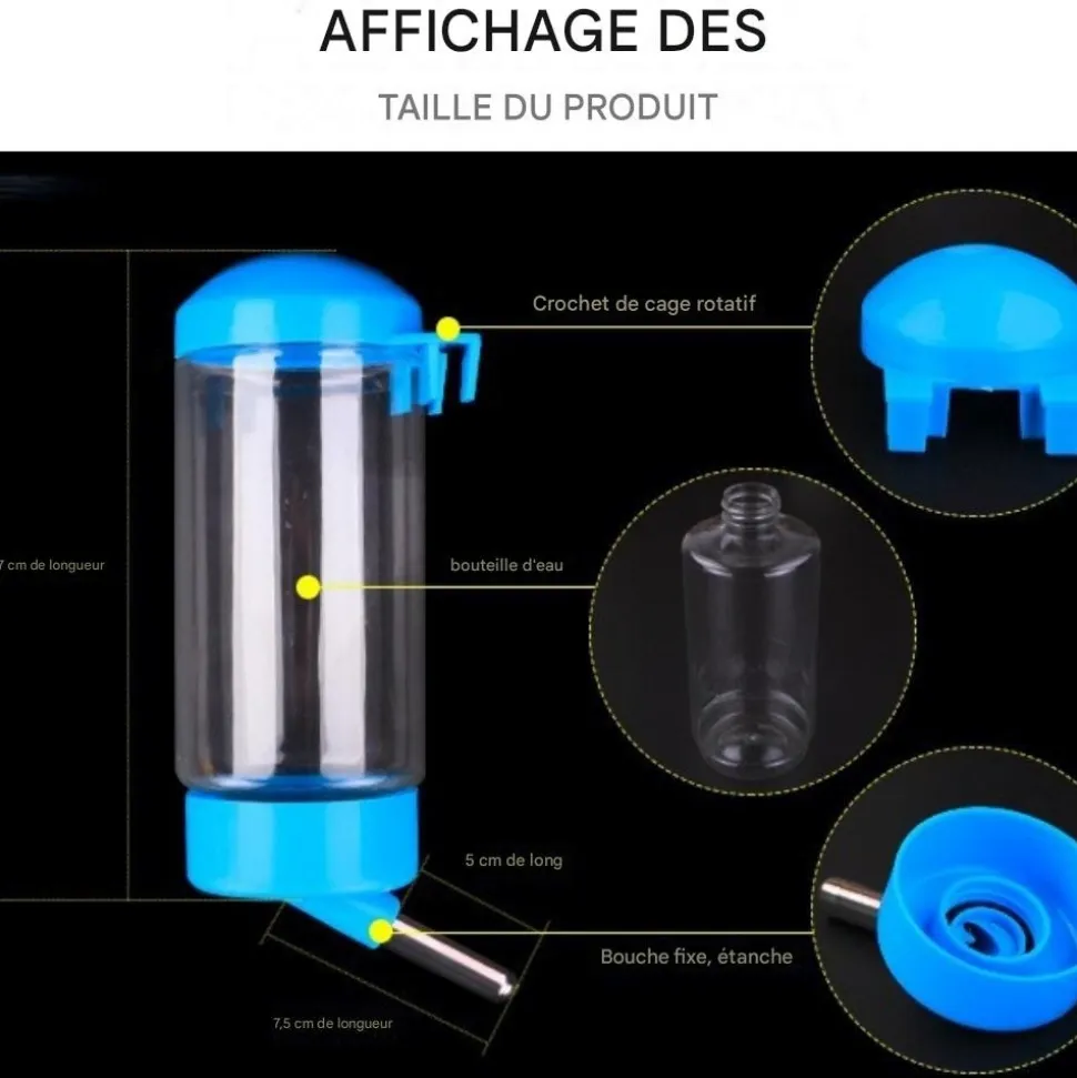 DOWNYPAWS - Fontaine à eau automatique pour hamsters-400 ml - 3 pièces - rose + vert + jaune