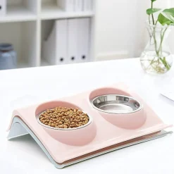 DOWNYPAWS - Gamelle double incliné pour animaux 37.5*25*7.5cm-rose gamelle pour chat