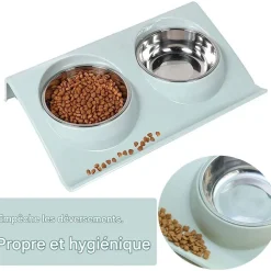 DOWNYPAWS - Gamelle double incliné pour animaux 37.5*25*7.5cm-vert clair gamelle pour chat