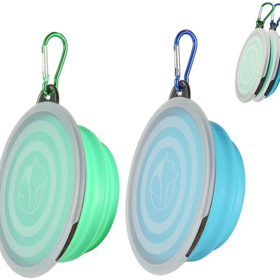 DOWNYPAWS - Gamelles pliables pour chiens et chats-bleu clair + vert clair - bol 350ml + boucle + couvercle