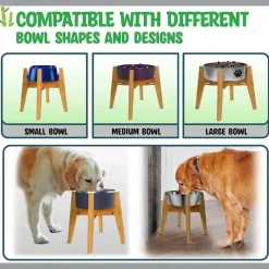 DOWNYPAWS - Gamelle surélevée réglable en bambou pour chien