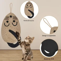 DOWNYPAWS - Griffoir pour chat-tapis griffoir en sisal pour chat forme de souris-54*25*1cm