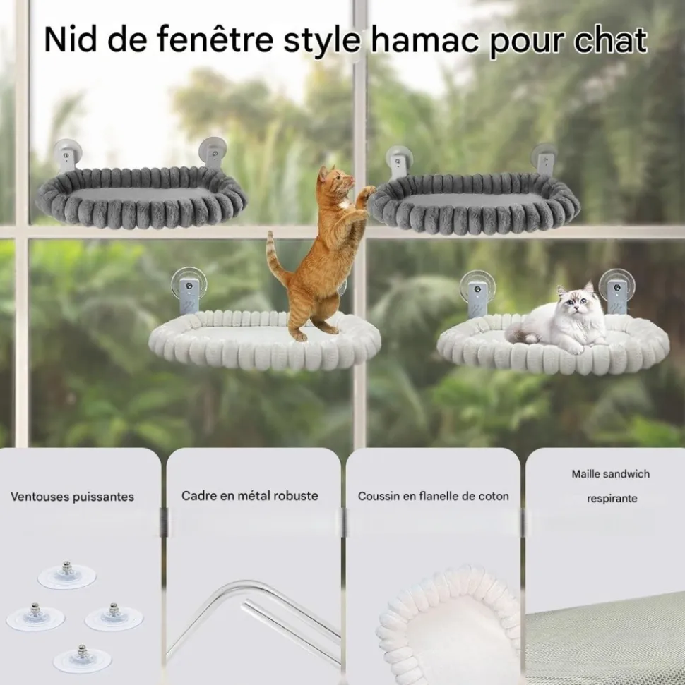DOWNYPAWS - Hamac chat fenêtre 52*30cm peluche-peut supporter des animaux pesant 20 kg-gris