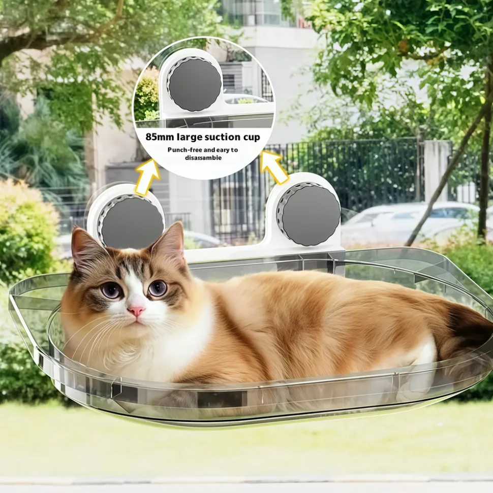 DOWNYPAWS - Hamac transparent pour chat avec ventouse - nid de couchage suspendu, grand surface & super porteur
