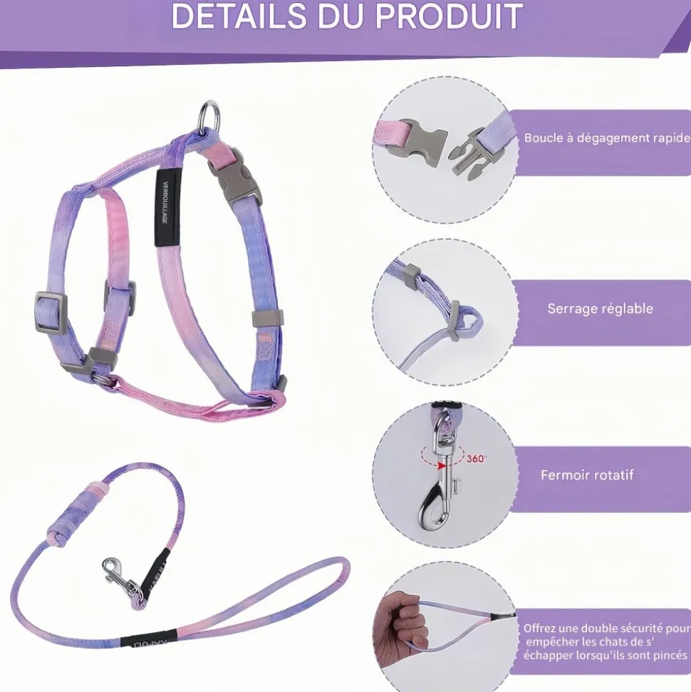 DOWNYPAWS - Harnachement et laisse pour chat m