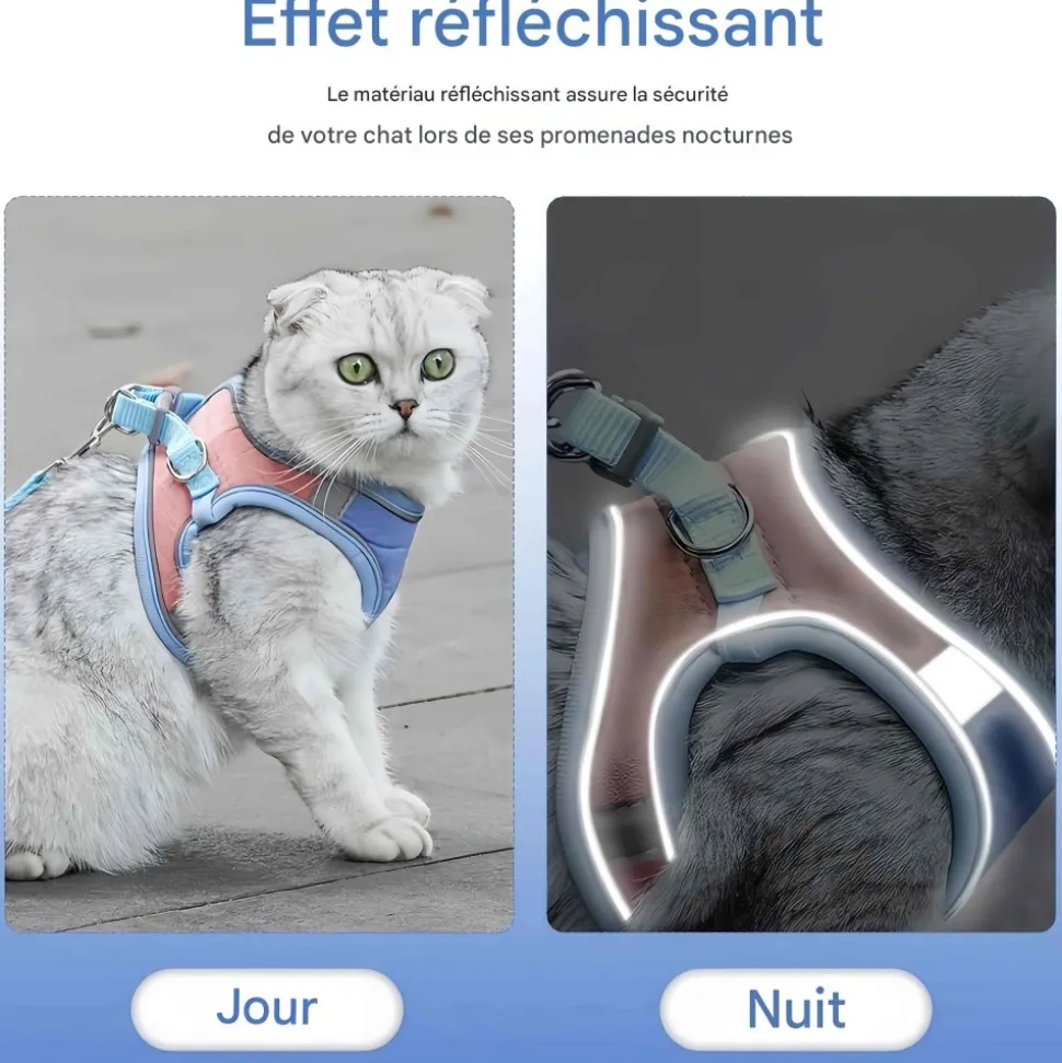 DOWNYPAWS - Harnais pour chat avec laisse et doublure réfléchissante m
