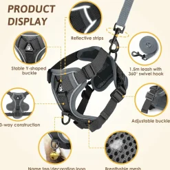 DOWNYPAWS - Harnais réfléchissant réglable pour chat - avec laisse l