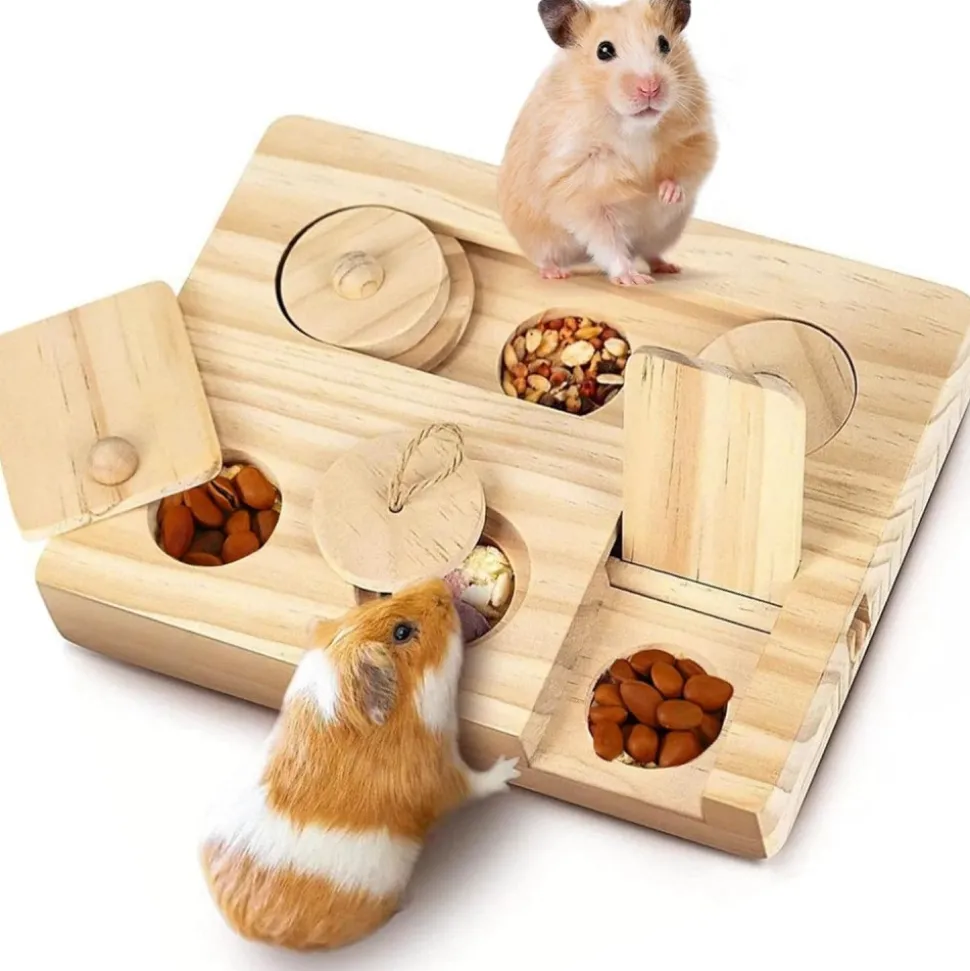 DOWNYPAWS - Jouet de recherche de nourriture - en bois pour cochons d'inde et hamsters