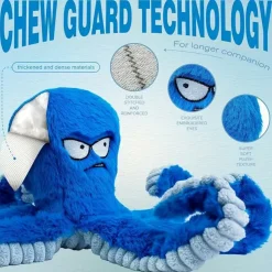 DOWNYPAWS - Jouet En Peluche Blue Octopus Pour Chien - Idéal Pour Nettoyage Dentaire Des Chiens De Taille Moyenne Et Grande