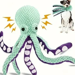 DOWNYPAWS - Jouet En Peluche En Forme De Pieuvre Pour Chien - Résistant Aux Morsures, Couineur Et Nettoyage Dentaire