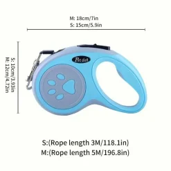 DOWNYPAWS - Laisse rétractable en nylon, 5 m, bouton commande, pour petits et moyens chiens