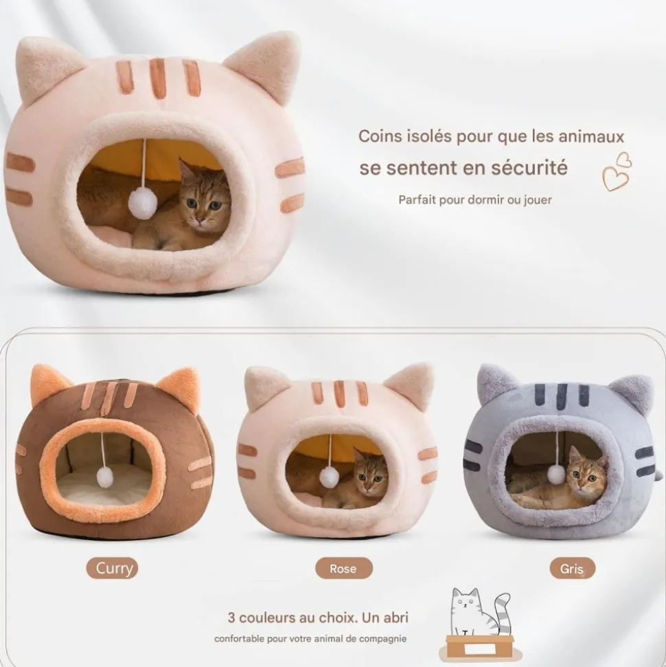 DOWNYPAWS - Lit pour chat-panier pour chat -forme de tête de chat-rose 40*40*32cm