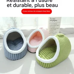DOWNYPAWS - Lit pour chat à rayures bleues- détachable et portable 55 x 40 x 30 cm