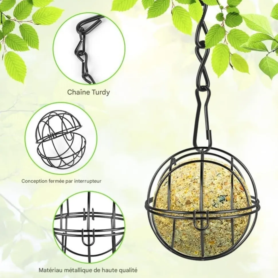 DOWNYPAWS - Lot de 4 mangeoires à boules de graisse noires - support métal résistant aux intempéries pour jardin & balcon