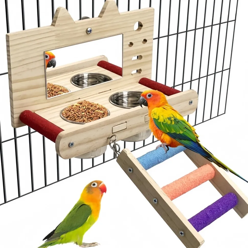DOWNYPAWS - Miroir oiseau - perchoir en bois avec miroir