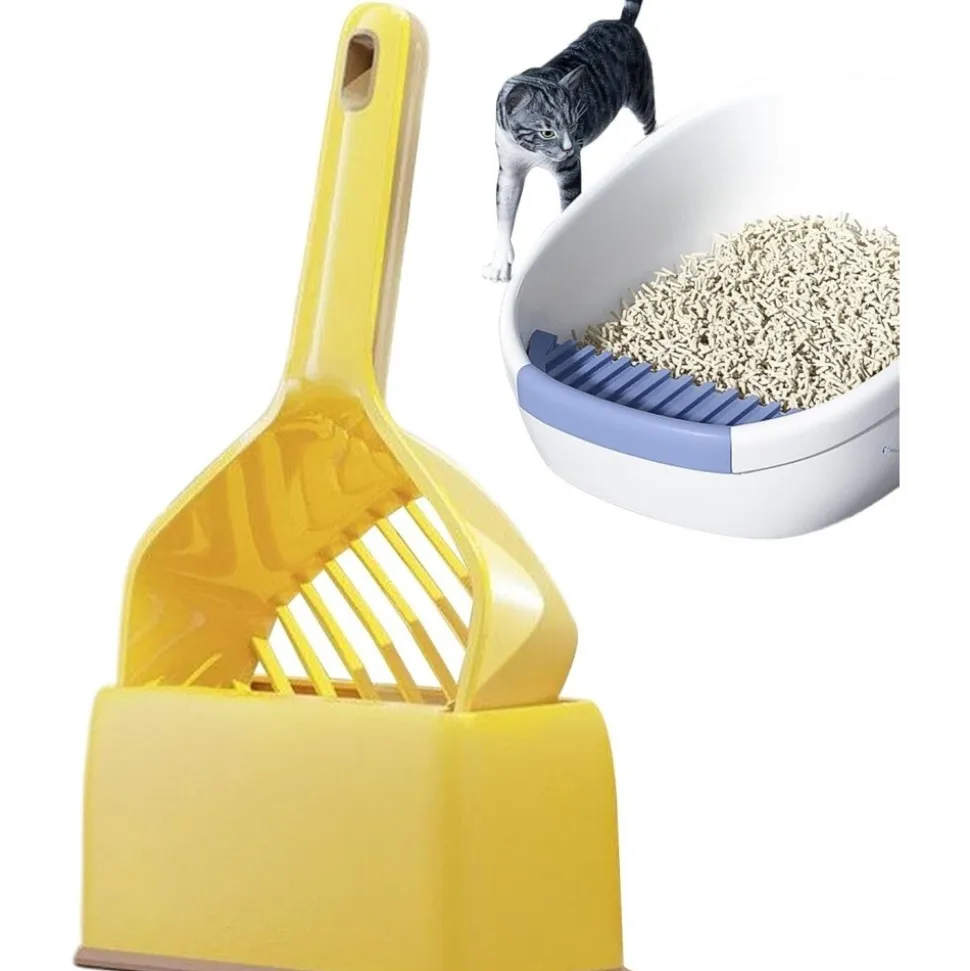 DOWNYPAWS - Pelle à litière pour chat-costume jaune- avec socle