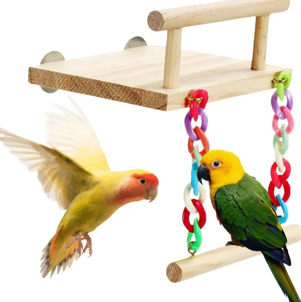 DOWNYPAWS - Perchoir balançoire en corde pour oiseaux