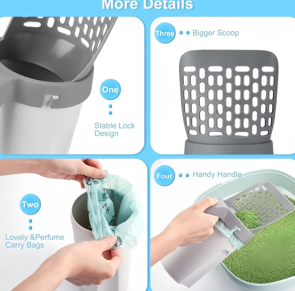 DOWNYPAWS - Ramasse - crottes portables pour litière de chat et chien : distribue sacs intégrés avec rouleau sans contact orange taille moyenne