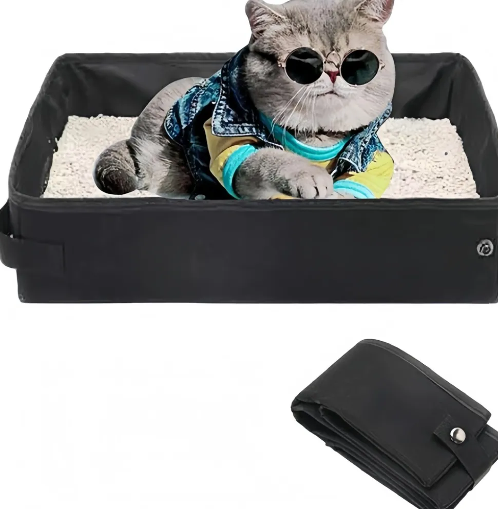 DOWNYPAWS - Sac à litière pliable en tissu pour chat : bac à litière toilettes avec déodorant