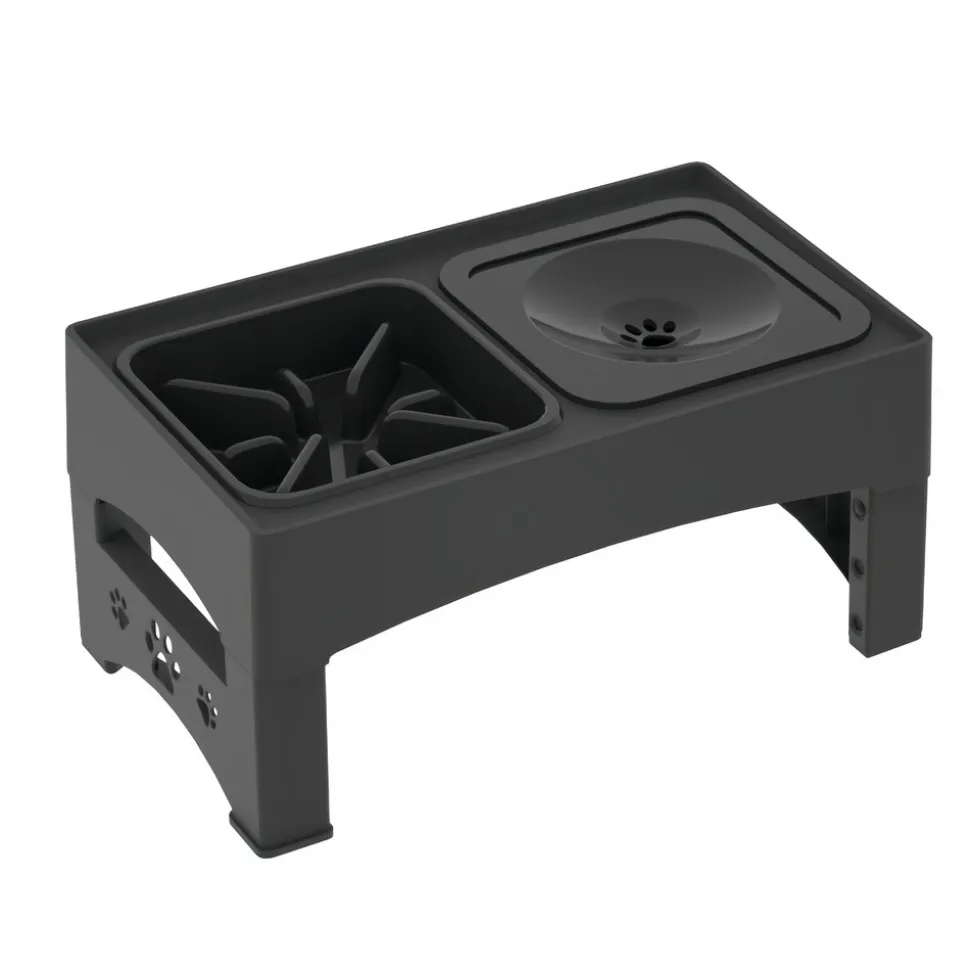 DOWNYPAWS - Table d'alimentation en acier inoxydable pour animaux - bol nourriture lente, eau flottant, hauteur réglable, durable