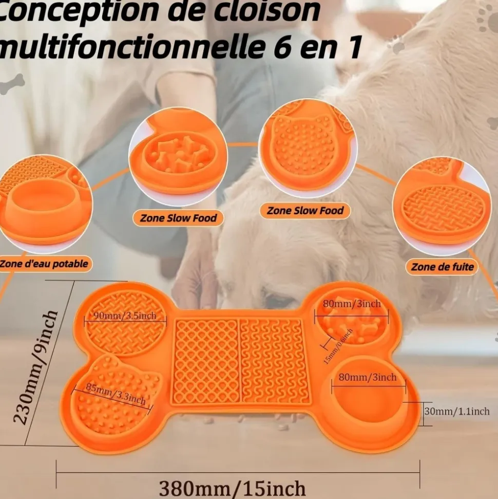 DOWNYPAWS - Tapis antifuite - 6 en 1 slow feeder gamelle