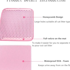 DOWNYPAWS - Tapis de litière anti-déversement pour chat rose 45*60cm