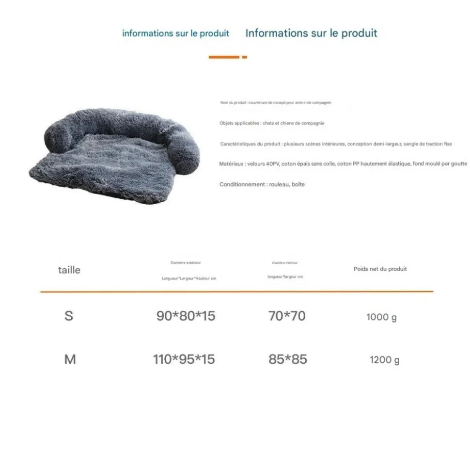 DOWNYPAWS - Tapis pour lit de chien en peluche, universel pour toutes saisons gris foncé 95 x 80 x 15 cm
