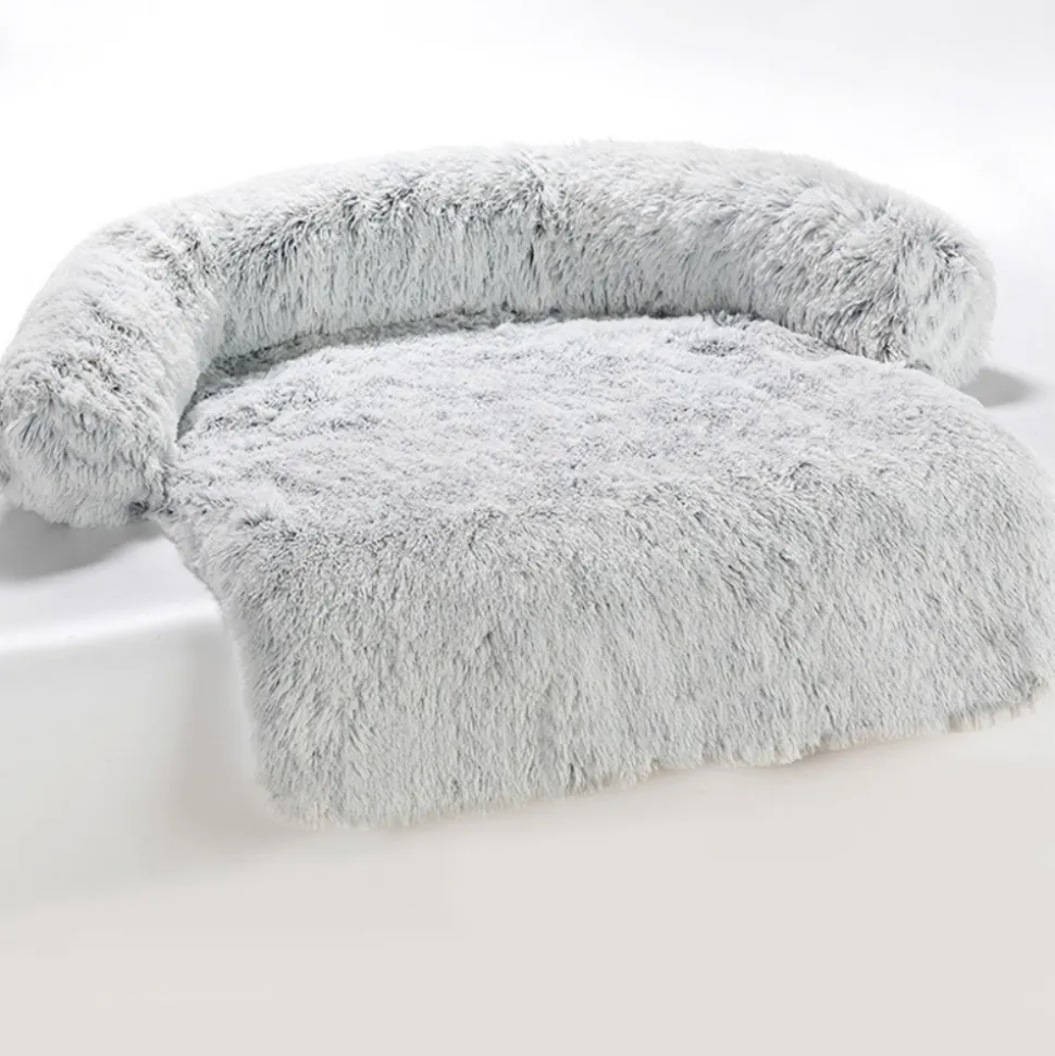DOWNYPAWS - Tapis pour lit de chien en peluche, universel pour toutes saisons gris foncé 105 x 95 x 15 cm