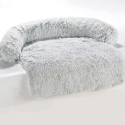 DOWNYPAWS - Tapis pour lit de chien en peluche, universel pour toutes saisons gris foncé 105 x 95 x 15 cm