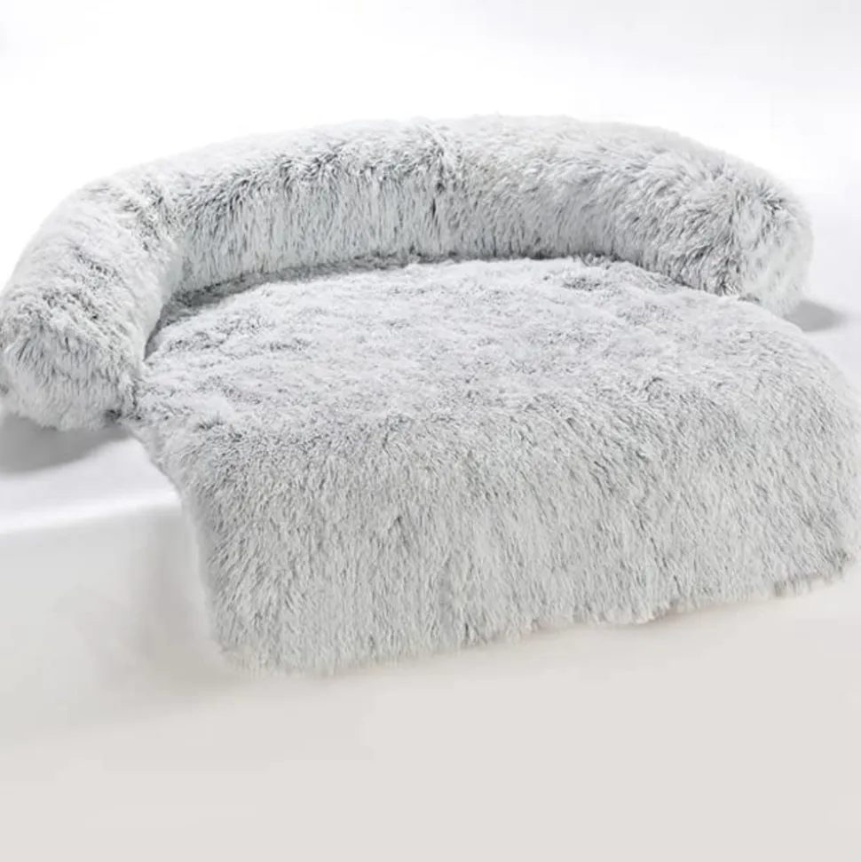DOWNYPAWS - Tapis pour lit de chien en peluche, universel pour toutes saisons gris foncé 105 x 95 x 15 cm