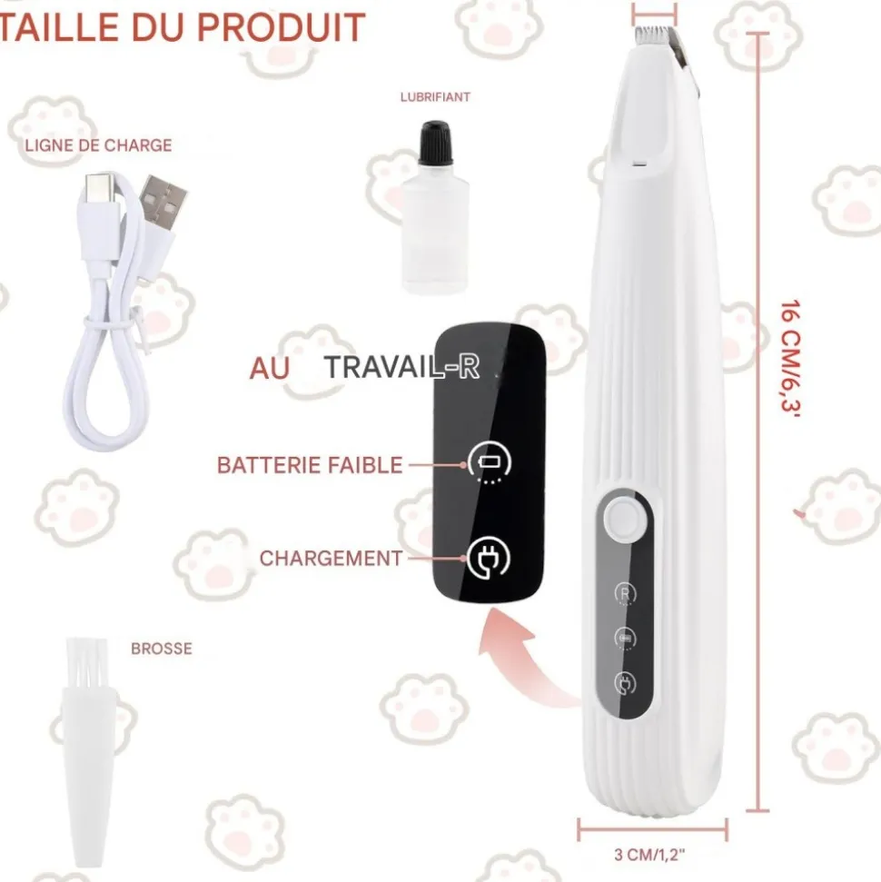 DOWNYPAWS - Tondeuse pattes chien chat avec affichage led