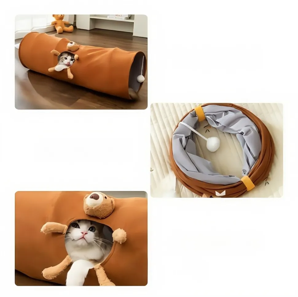 DOWNYPAWS - Tunnel pour chat pliable et droit, jouet pour chat, dessin animé, tunnel de rangement facile, longueur 1,2 m