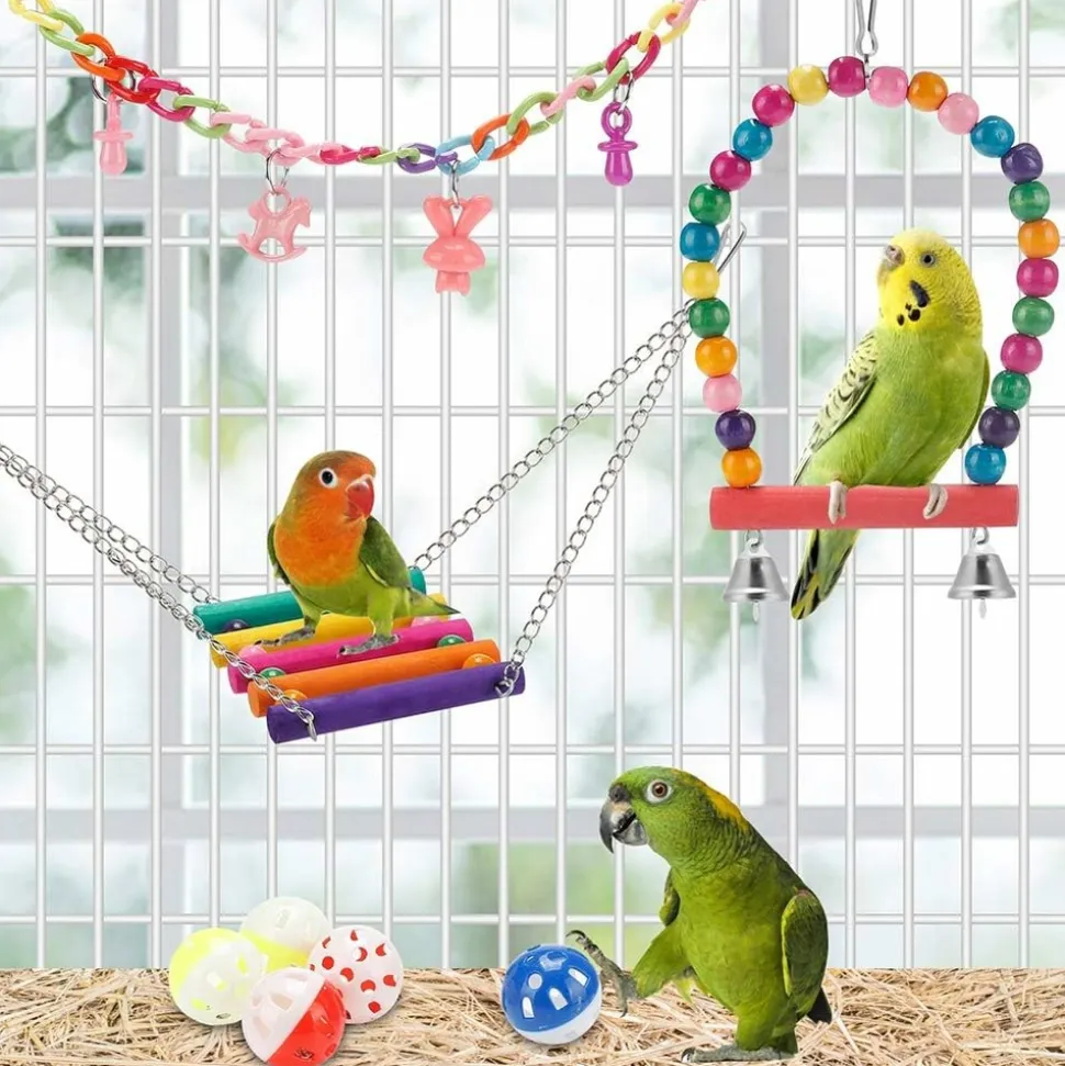 DTOPBUYAGE - Jeux pour oiseaux - avec fonctions de balance, hamac, escalade et chewing