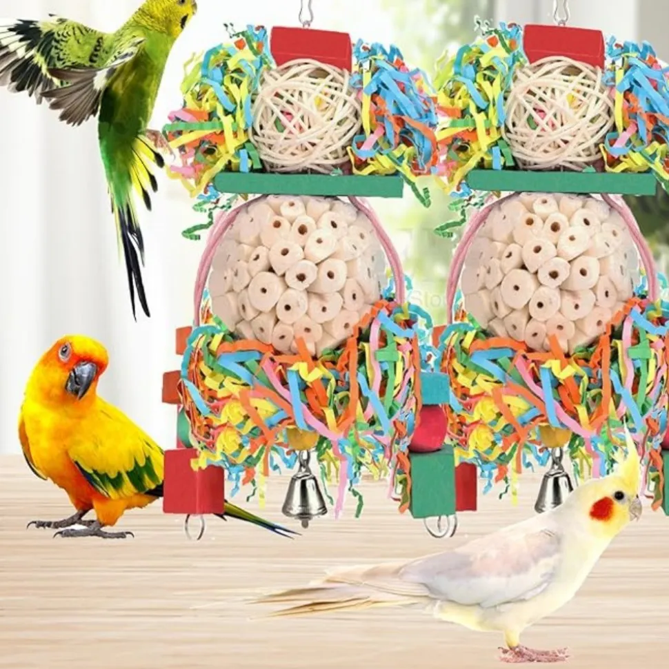 DTOPBUYAGE - Lot 2 jouets oiseaux boule naturelle