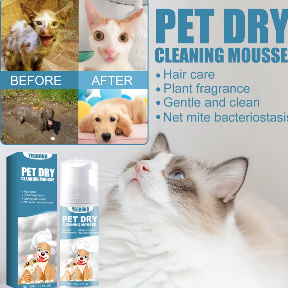 DTOPBUYAGE - Mousse de bain sec pour animaux de compagnie, 60 ml - dtopbuyage