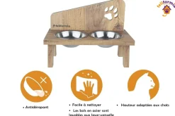 FELIFORMIA - Feliformia® Gamelle Chat 600ml Support en bois avec 2 Bols Gamelle Chat surélevée acier inoxydable Bol pour Chat et Petit Chien