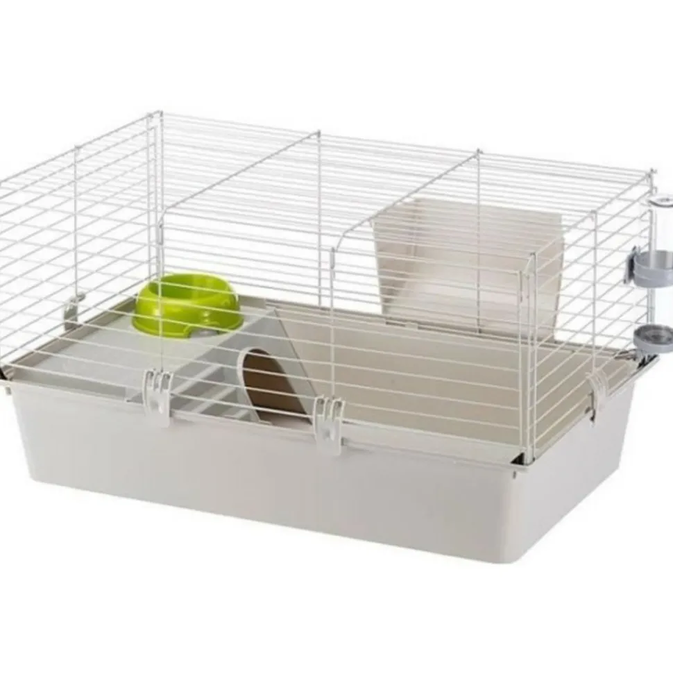 FERPLAST - Cage cochons d'inde 77*48*42 cm- maisonnette, gamelle, ratelier et abreuvoir -