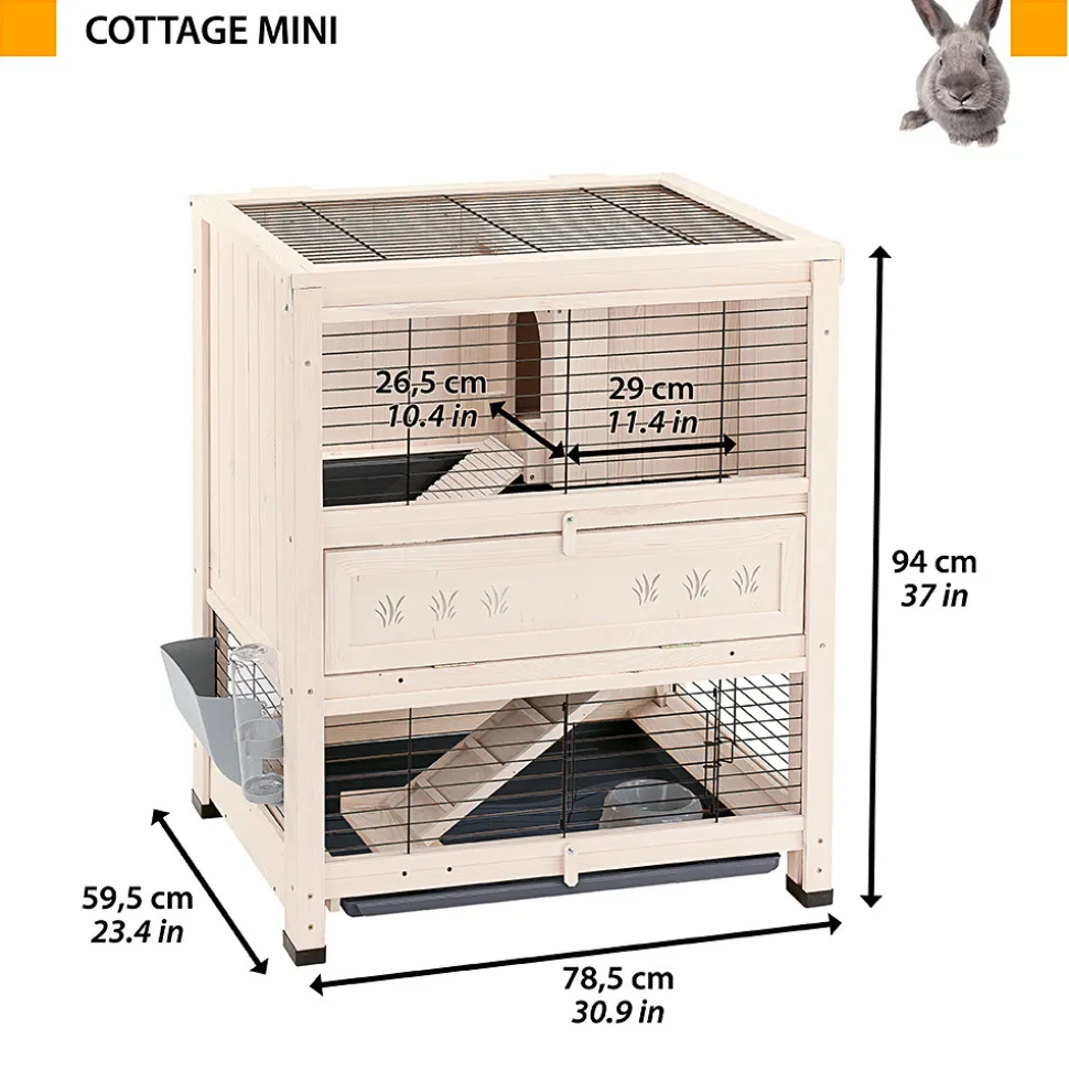 Ferplast clapier d'intérieur cottage mini, cochons d'inde, bois fsc, structure à 2 étages, accessoires inclus