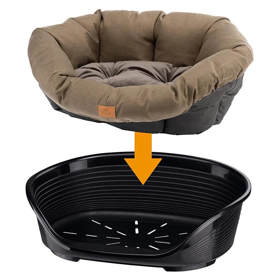 Ferplast panier chien et chat avec coussin sofa' 6 tweed lavable, lit pour chien et chat en plastique rembourré, corbeille en