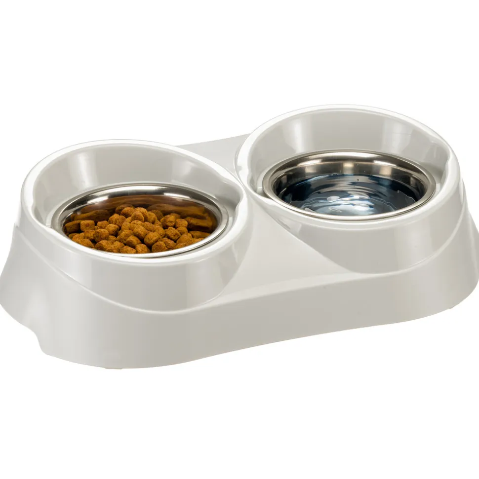 Ferplast support de gamelle pour chien duo feed avec 2 gamelles en acier inoxydable - système de double alimentation, antidérapant