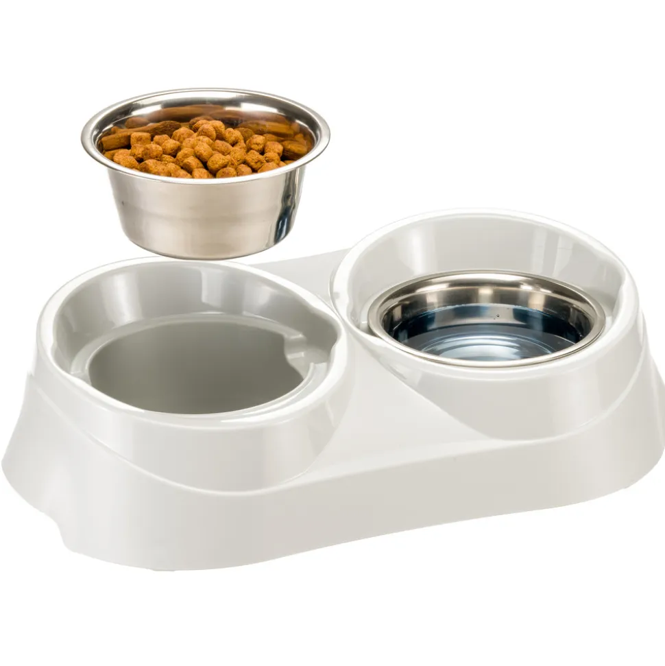 Ferplast support de gamelle pour chien duo feed avec 2 gamelles en acier inoxydable - système de double alimentation, antidérapant
