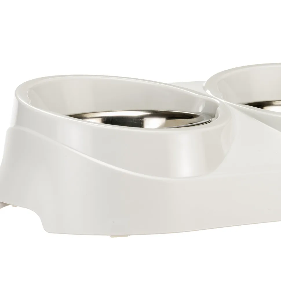 Ferplast support de gamelle pour chien duo feed avec 2 gamelles en acier inoxydable - système de double alimentation, antidérapant