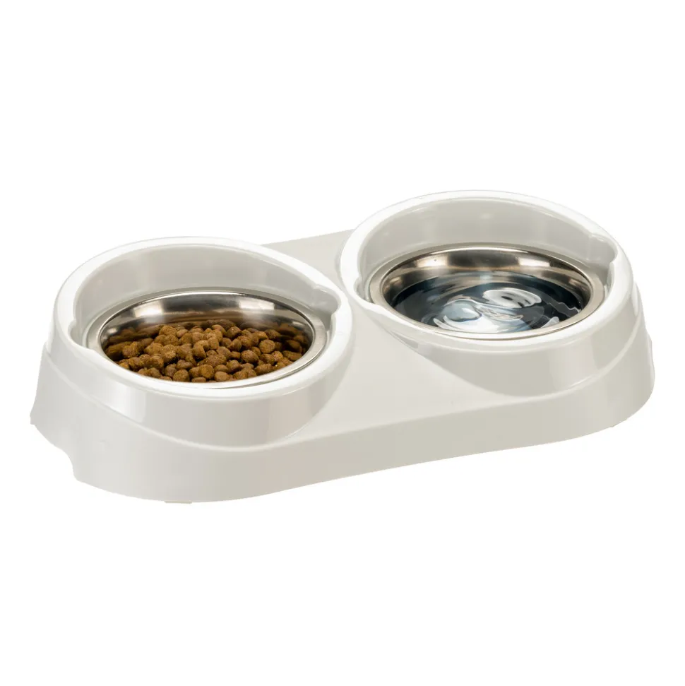 Ferplast support de gamelle pour chien duo feed avec 2 gamelles en acier inoxydable - système de double alimentation, antidérapant