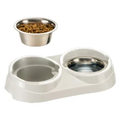 Ferplast support de gamelle pour chien duo feed avec 2 gamelles en acier inoxydable - système de double alimentation, antidérapant