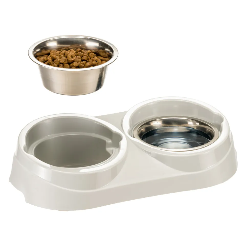 Ferplast support de gamelle pour chien duo feed avec 2 gamelles en acier inoxydable - système de double alimentation, antidérapant